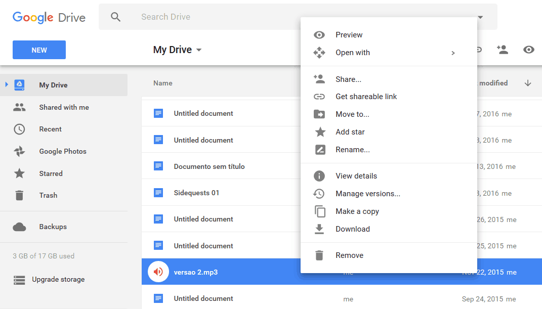 Choosing a file on Google Drive