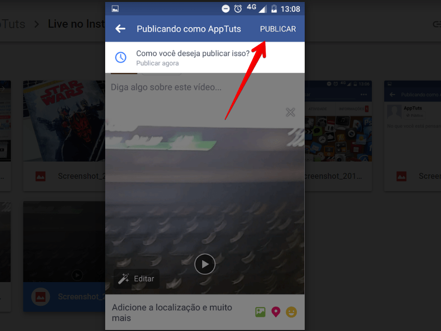 publicar live do Instagram no Facebook fim