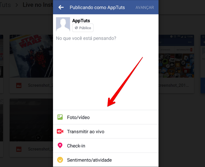 publicar live do Instagram no Facebook video