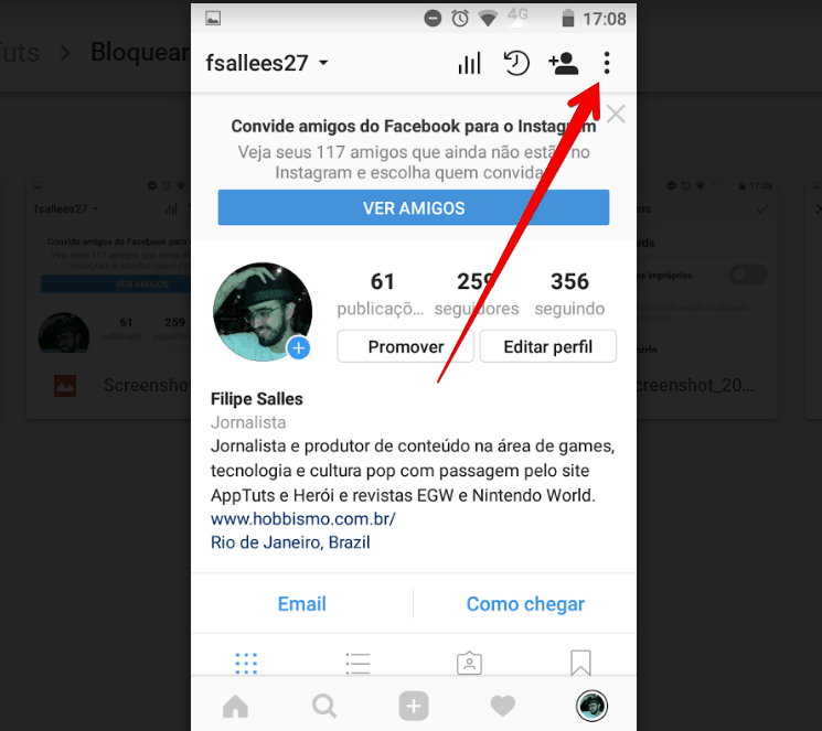 bloquear comentários ofensivos no instagram menu