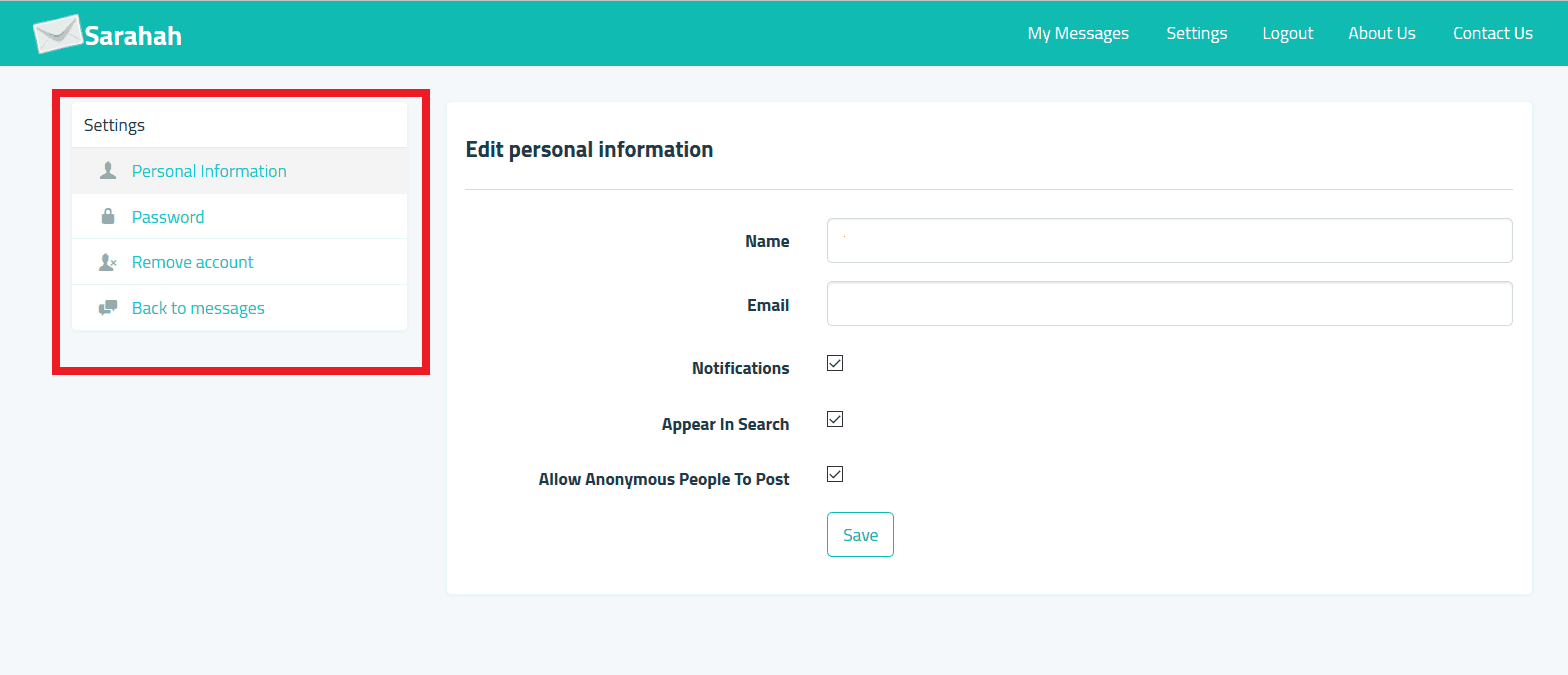 sarahah opções