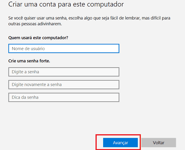 criando nova conta