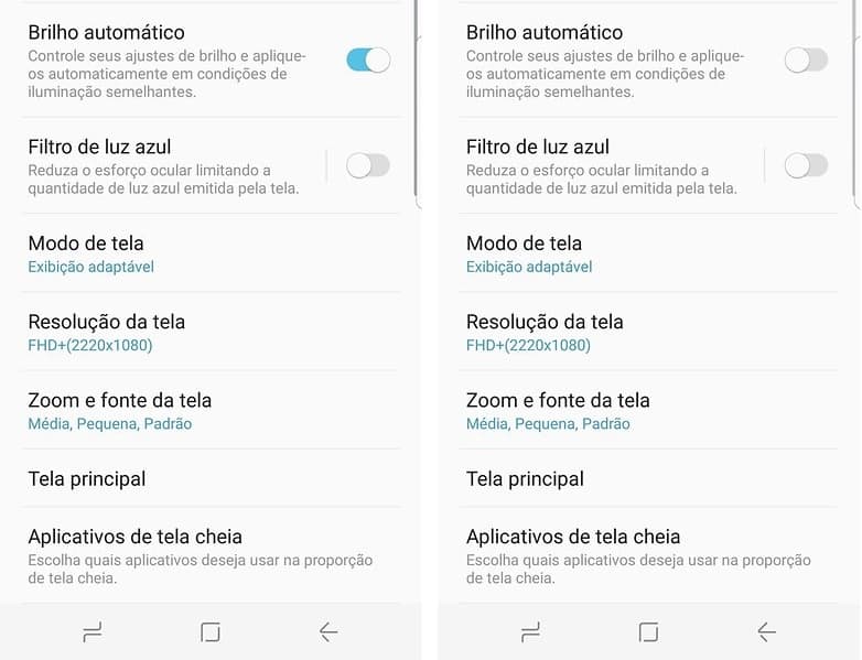 opções da tela galaxy s8