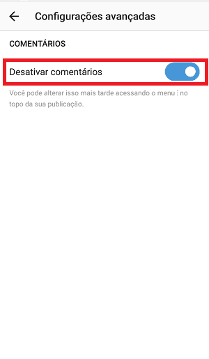 desativar comentários
