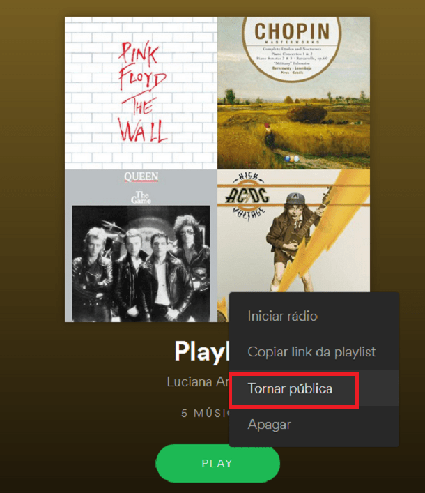 tornar playlist publica