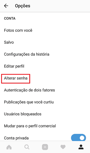 alterar senha do instagram