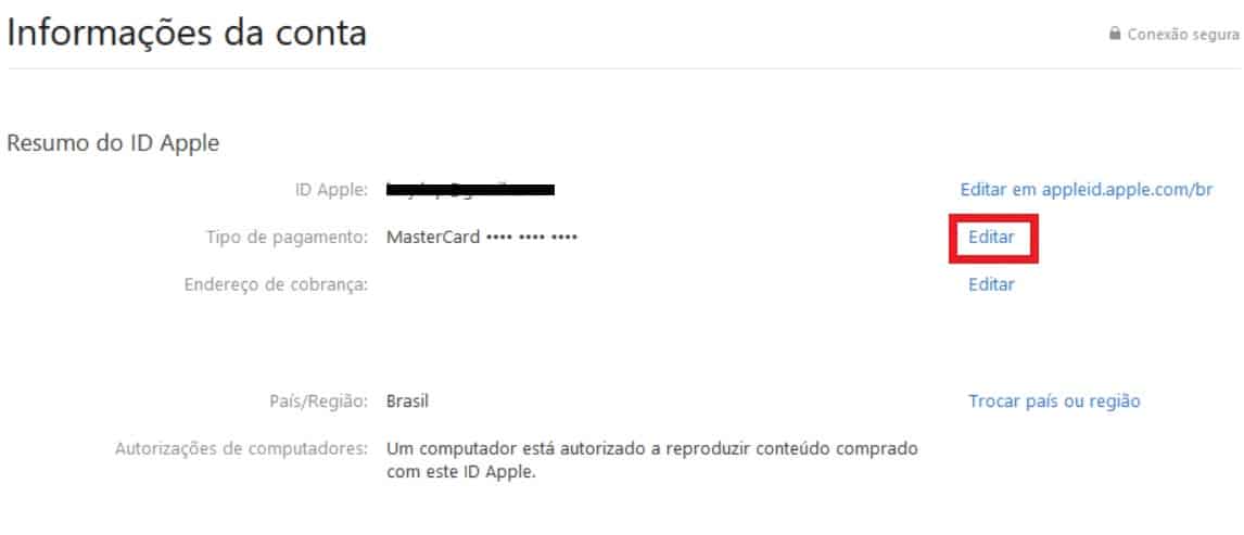 conta do itunes