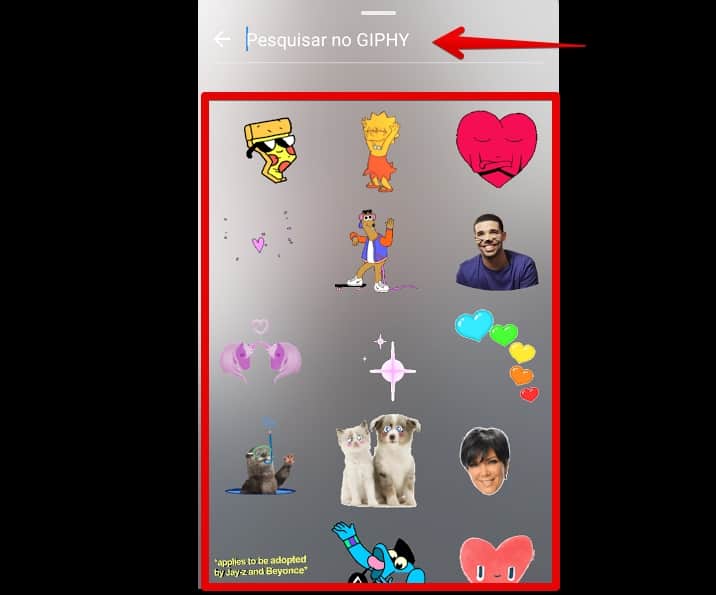 gif nas stories do instagram selecionar