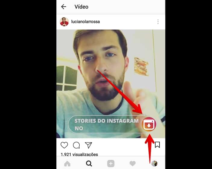 tela do instagram com setas vermelhas apontando para o botão do download instagram