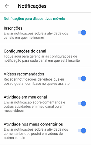 notificações do youtube