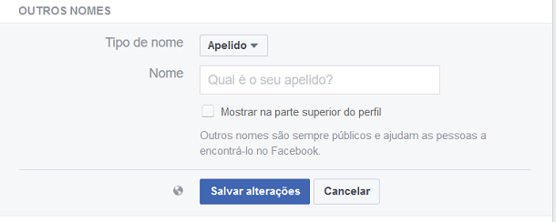 apelido no facebook