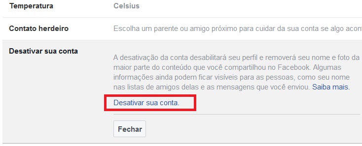 desativar facebook