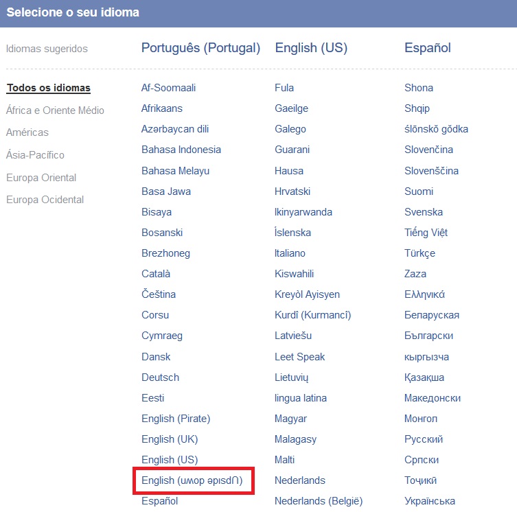facebook de cabeça para baixo