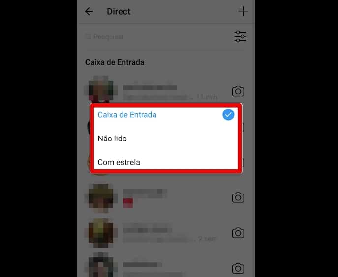 filtrar directs no Instagram filtros