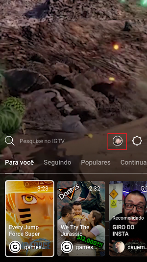 configurações no igtv