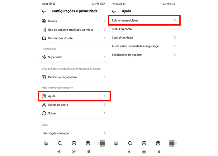 relatar problema Stories não carregam