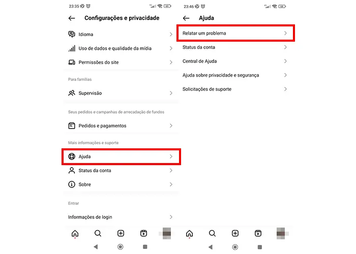 relatar problema Stories não carregam