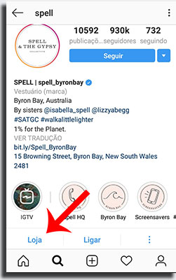 Instagram Shopping Botão de Loja