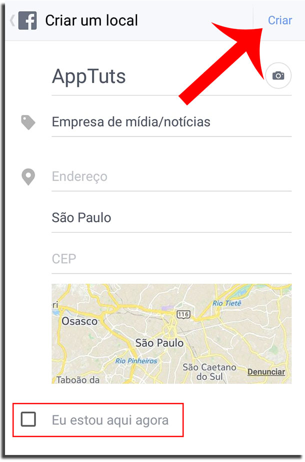 criar uma localização no Instagram passo 4 criar