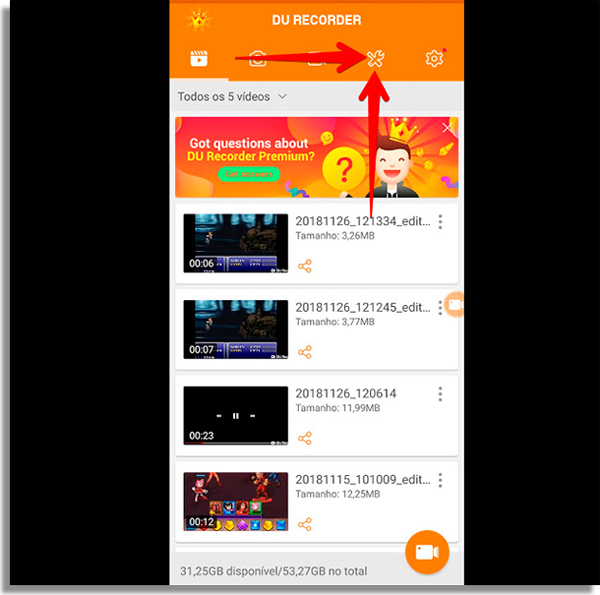 acesse as ferramentas do du recorder