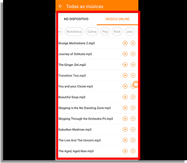 use as musicas do app ou as que estao no seu computador