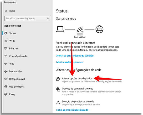 acesse o menu de alteracoes do adaptador de wifi