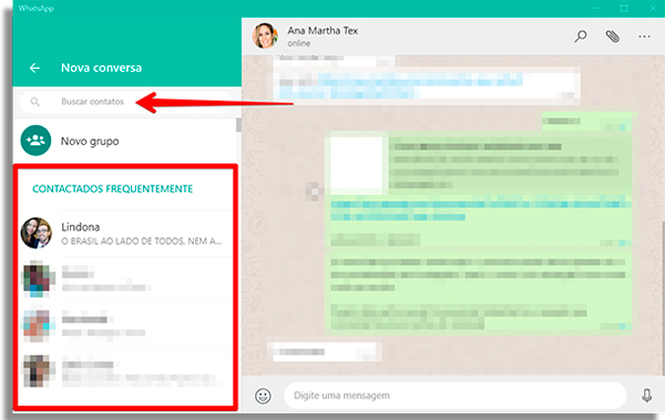 buscar contatos no app para computador
