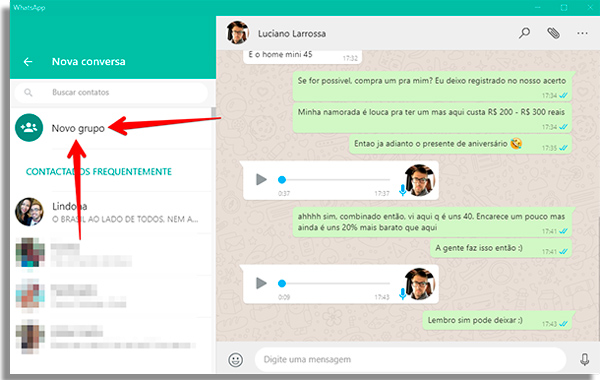 criar grupos de conversa no aplicativo
