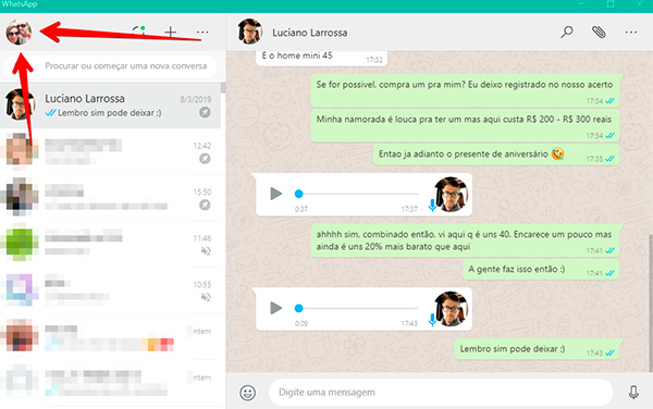 perfil no aplicativo