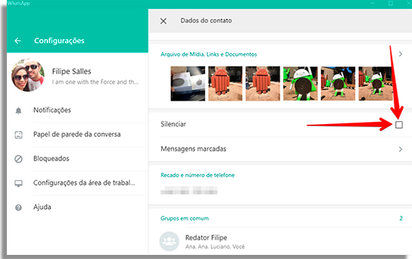 como usar whatsapp pelo pc silenciar