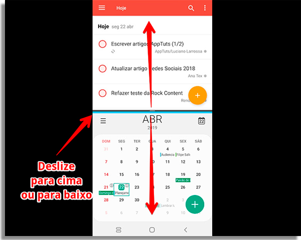 como dividir a tela no android 9 deslizar