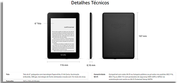 leitor de ebook especificacoes