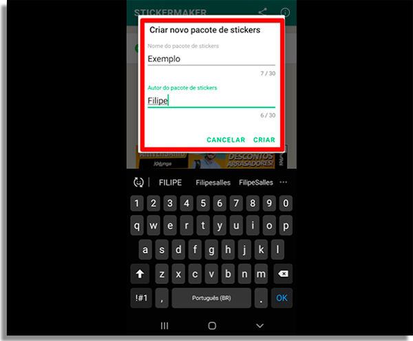 como criar figurinhas no whatsapp nome