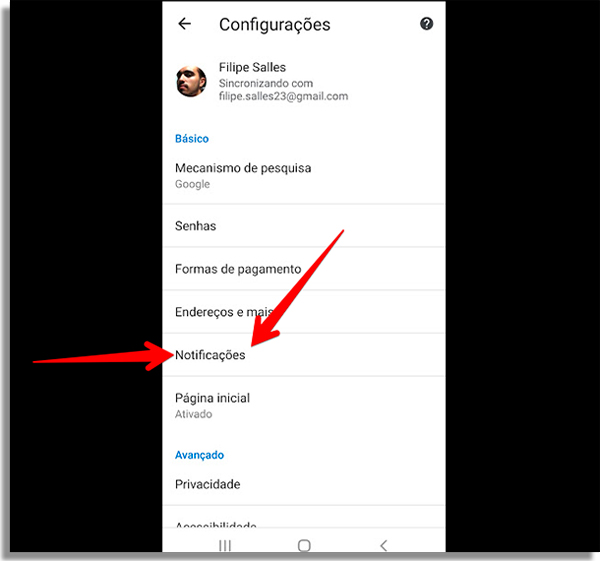 acesse as notificacoes do chrome