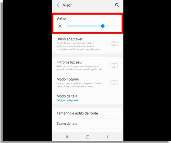 faça o ajuste de brilho da tela
