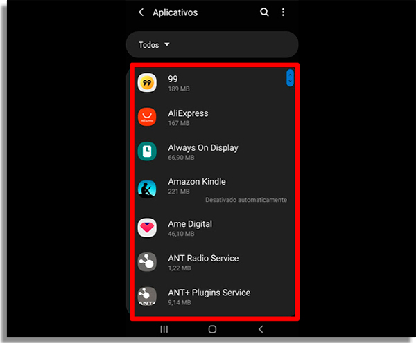 lista de aplicativos android