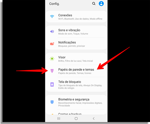 acesse o menu de papeis de parede e temas