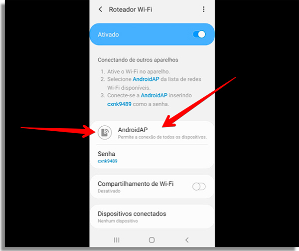 clique em android ap para trocar o nome