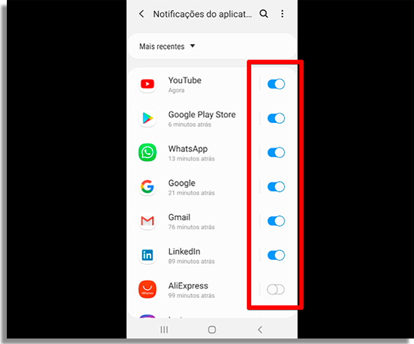 desative as notificacoes de alguns apps android