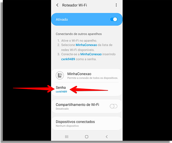 clique na senha para fazer a troca no android
