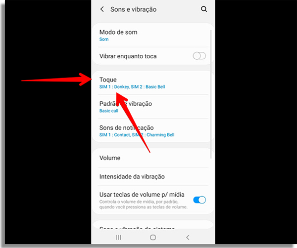 acesse as opcoes de toque ao configurar meu aparelho android
