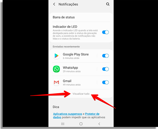 escolha os aplicativos que podem enviar notificacoes