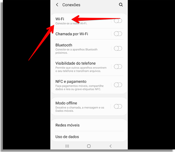 acesse o menu do wifi em seu android