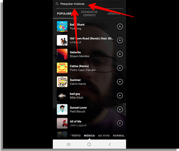 como colocar musica no stories busca