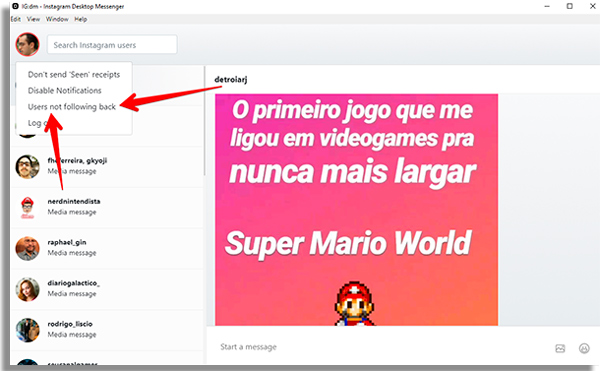 veja a lista de quem nao te da o follow back