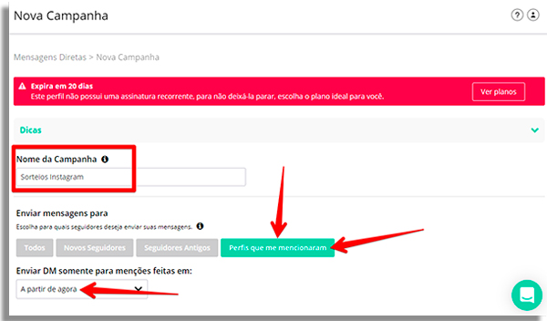configure as mensagens automaticas