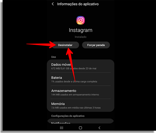 desinstale o insta
