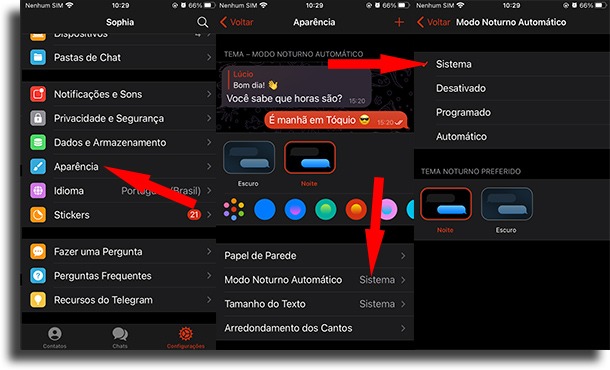 Modo escuro no Telegram