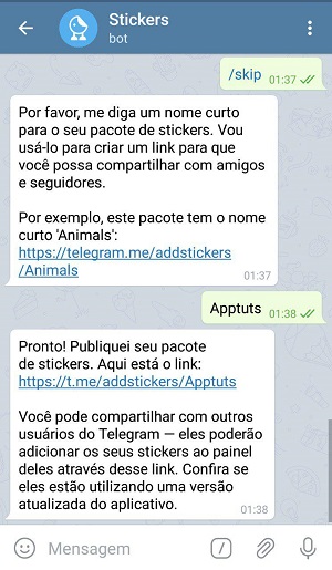 criar stickers opções
