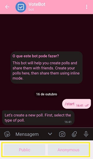 fazer enquetes no telegram